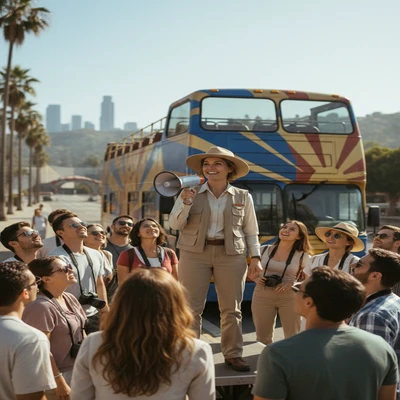 David Chen coordinating Hollywood tour group